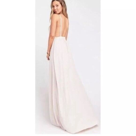 Show Me Your Mumu Women's Amanda Blouson Open Back Gown in Beige Small $178 NWT - Picture 3 of 11